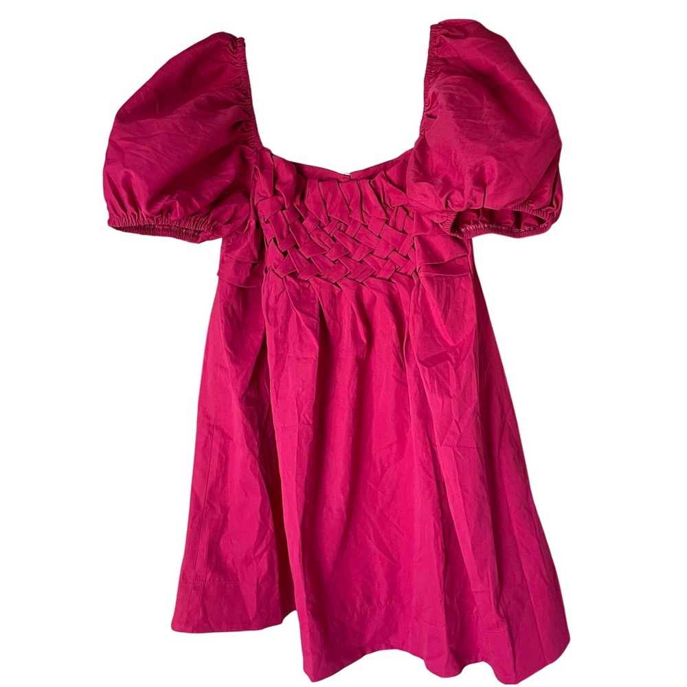 ChouChou Hot Pink Puff Sleeve Babydoll Dress, M